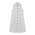thumbnail image 4 of ClodeEU Women's Collared Sleeveless Button Down Linen Midi Dress,Casual Sundress with Pockets White,Women's Plus XL, 4 of 6
