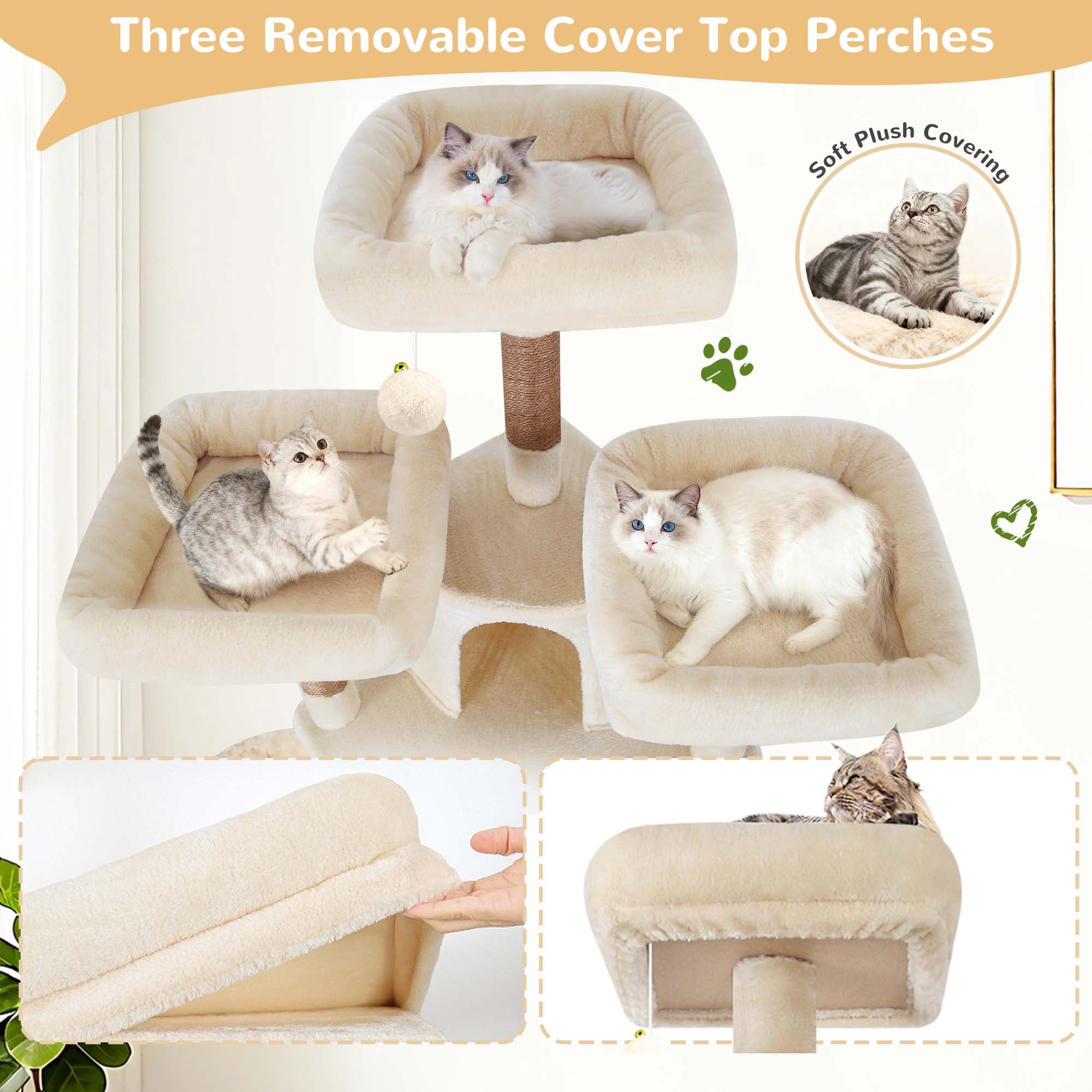 Globlazer 80in Heavy Duty Cat Tree for Large Cats, Multi-Level Cat Furniture Activity Center with 2 Condos,Hammocks,Perches & Sisal Scratching Posts,Beige