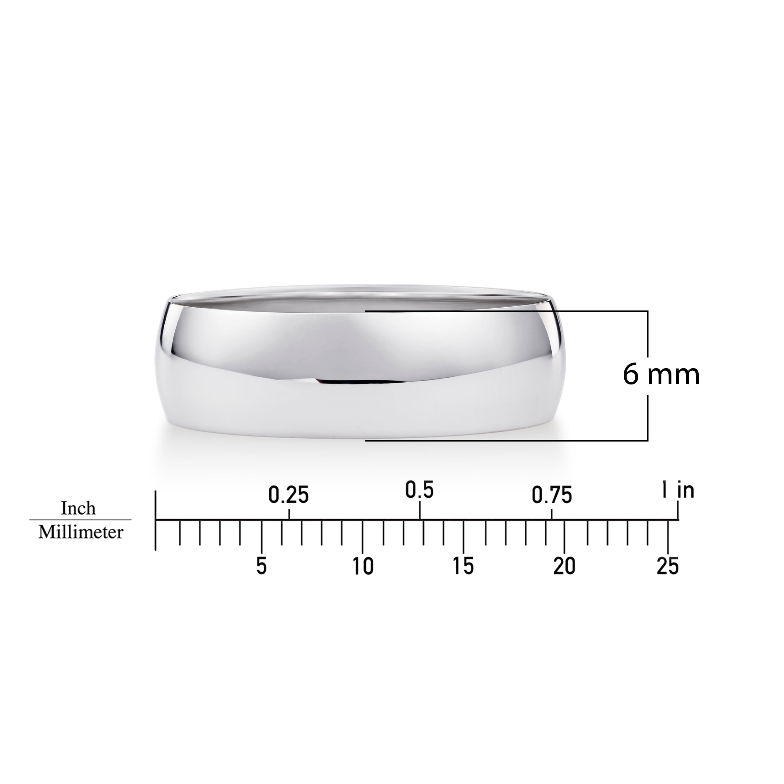 Men's 14K Solid Gold Wedding Band, 6mm, Classic Fit, High-Polish Ring, 14K White Gold (Stamped for Authenticity), Size 11.5