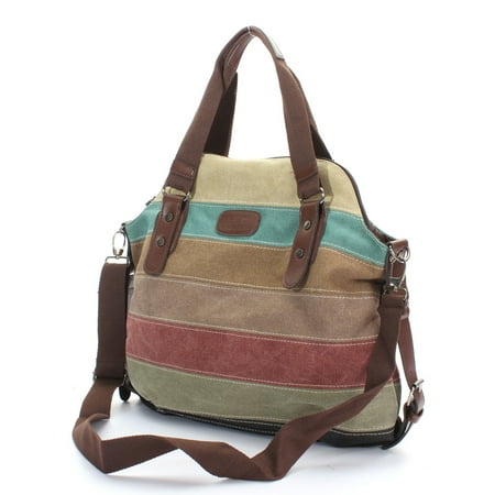 Flap Tote Handbag - Fashion Stripe Leisure Multicolor Canvas Shoulder Bag Tote Handbags for Women Cross Body Bag