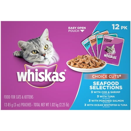 (12 Pack) Whiskas Choice Cuts Seafood Selections Variety Pack Wet Cat Food, 3 oz.