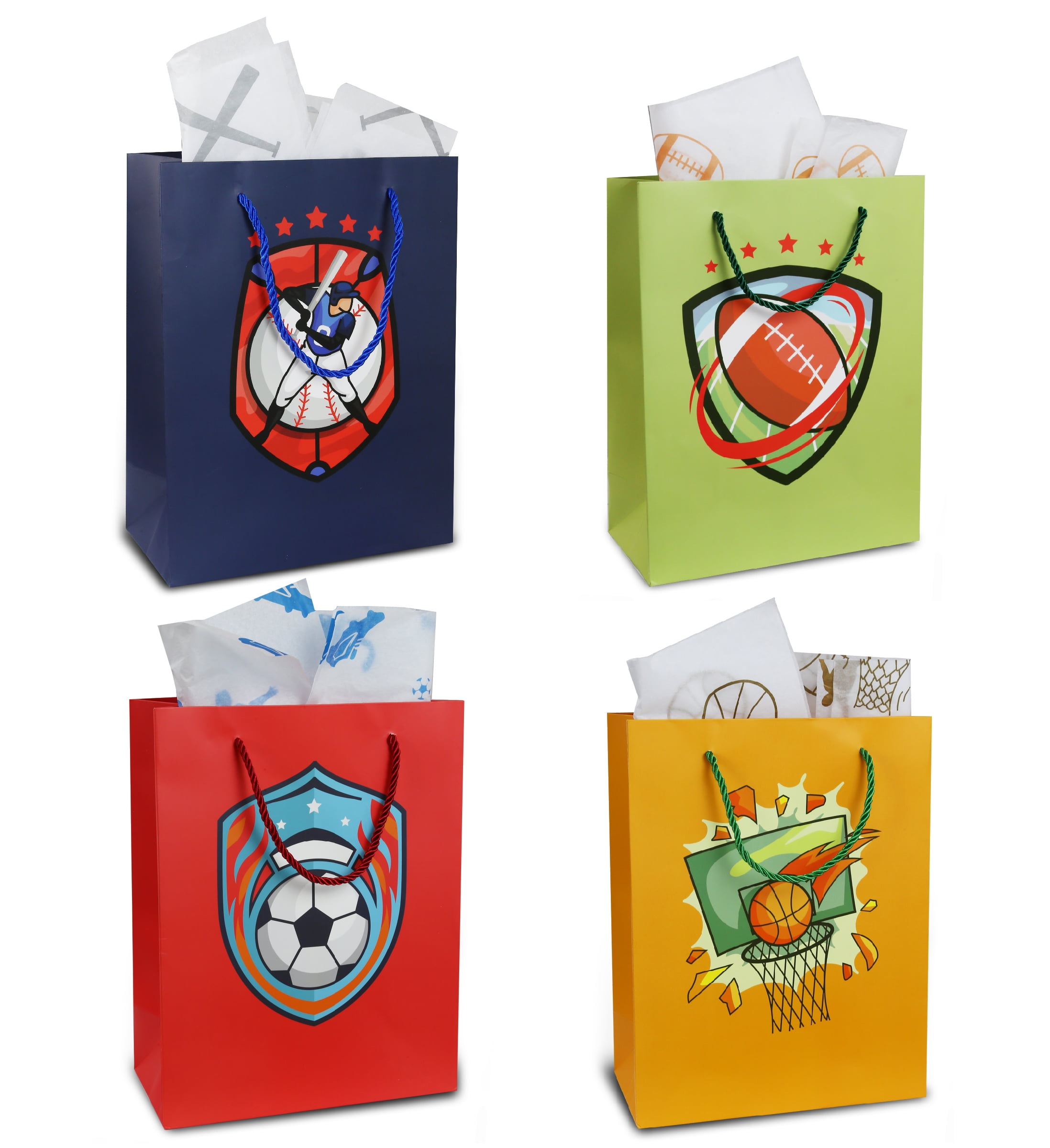 CoTa Global Sports Gift Bags with Tissue Paper, 8 Pc Set Premium