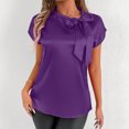 thumbnail image 3 of Jalioing Satin Shirt Women's Short Sleeve Bowtie Neck Silk Blouses Flowy Casual Dressy Tunic Tops Trendy Outfits, 3 of 6