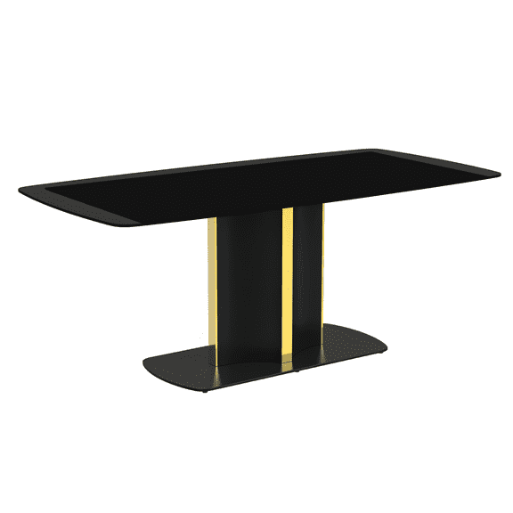 LeisureMod Sylva Series Modern Dining Table Black and Gold Base, With 55 Black Glass Top