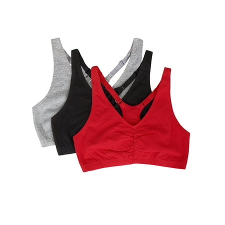 Fruit of the Loom Women's Shirred Front Racerback Sports Bra, Style-90011, 3-Pack