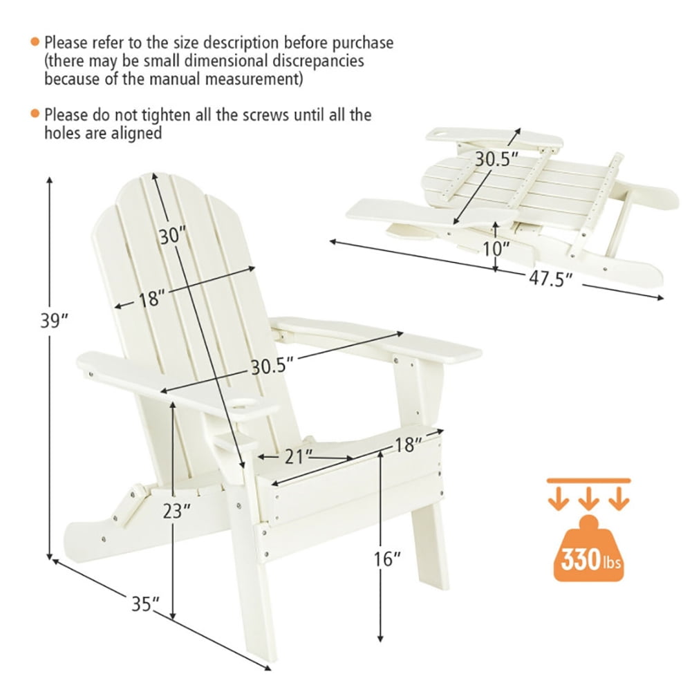 Aimee Lii Foldable Weather Resistant Patio Chair with Built-in Cup Holder, Outdoor Patio Furniture, White