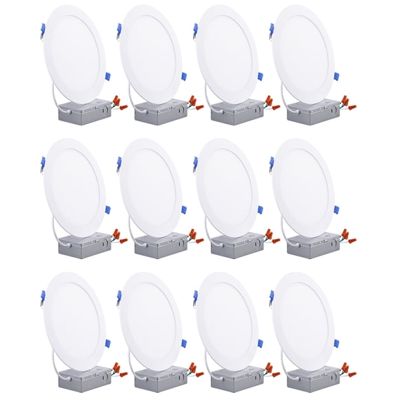 12 Pack 8 Inch LED Recessed Light with J-Box, CRI90 5%-100% Dimmable, Ultra-Thin, ETL & ES, 5000K Daylight