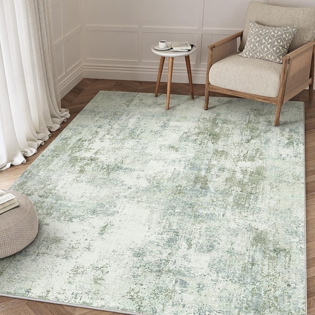 x Washable Area Rug for Living Room Bedroom Cream Neutral Carpet Low Pile Soft Thin Tapis Salon Abstract Modern Vacuumable Lightweight Large Throw Rug for Dining Room Kitchen