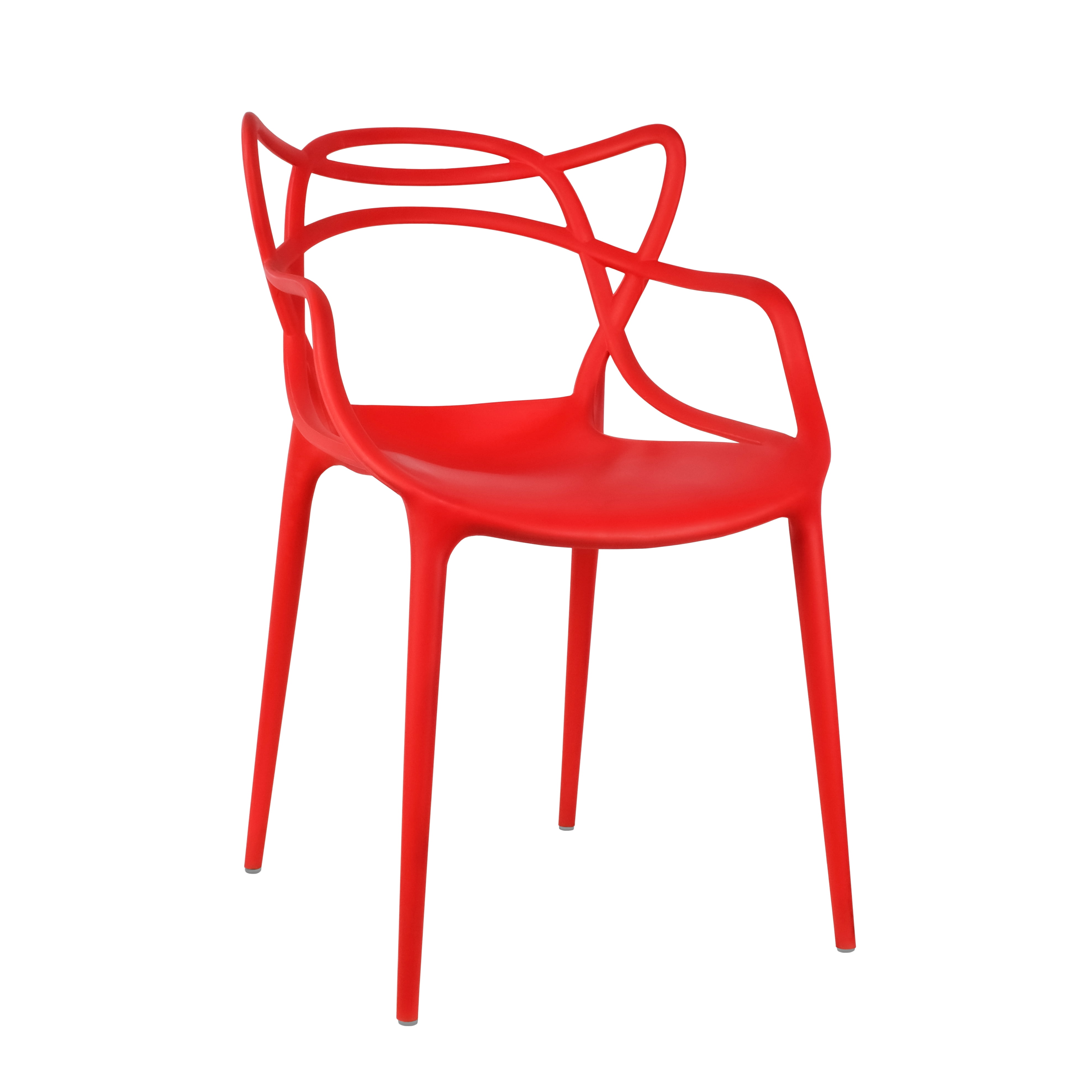 2xhome Set of 2 Modern Contemporary Designer Dining Chairs Molded Plastic Indoor Outdoor Patio Elbow Chairs, Red