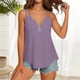 thumbnail image 5 of Women V Neck Sleeveless Spaghetti Strap Cami Top Casual Loose Eyelet Embroidery Solid Color Summer Tank Top with Half Zip Purple S, 5 of 8