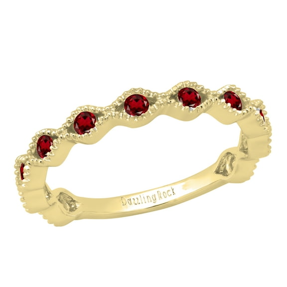 Dazzlingrock Collection Round Garnet 11 Stone Stackable Wave Band Ring for Women (Color Red, Clarity Moderately Included) in 14K Yellow Gold, Size 4.5