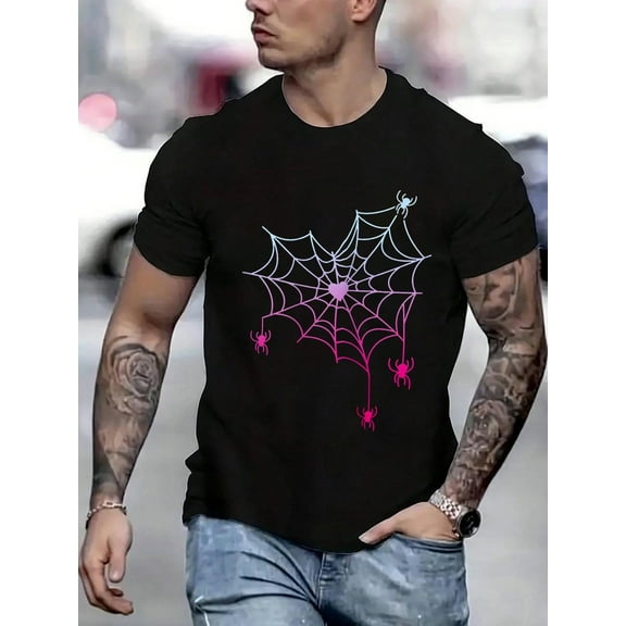 100 Cotton Graphic Tees Spider Web Halloween Costume Pastel Goth Heart Cute T-Shirt T-Shirt Crew Neck Short Sleeve T-Shirt, Casual Print Graphic Cotton Tees Men Tops