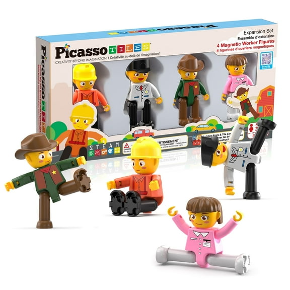 PicassoTiles Profession Character Action Figures Toy Set, Toddler Pretend Play Magnet Expansion Add-On, STEM Educational Building Block Tiles for Kids 3+