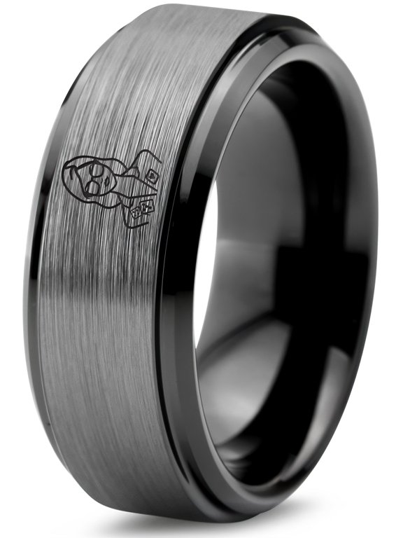 Custom Gamer Grey Rings Men Tungsten Gift for Him Unique Mourning Jewelry Simple Wedding Band