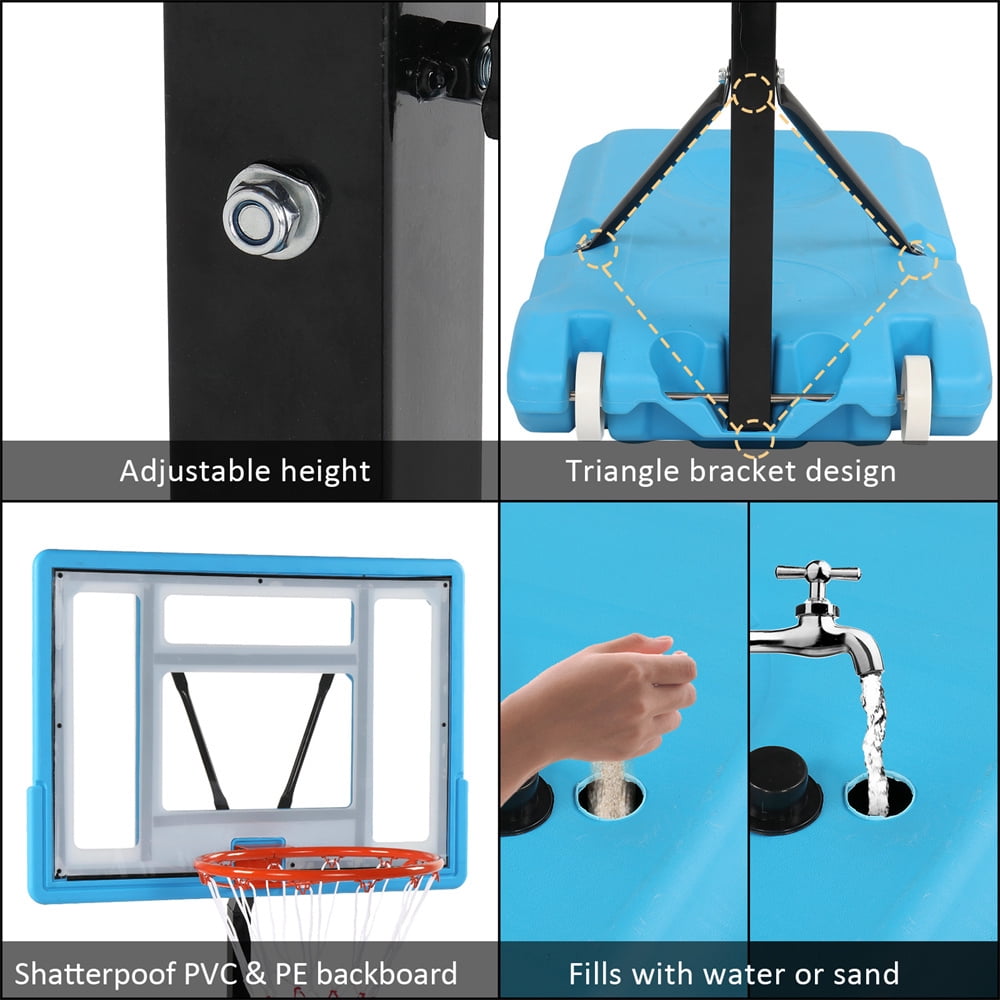 Tcbosik Pool Basketball Hoop, 45.2" - 53.1" Height Adjustable Swimming Pool Basketball System with 32"x 23" PVC Backboard & Basketball Net for Adults, Blue