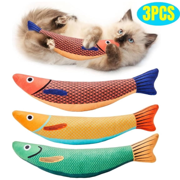 Cat Toys Saury Fish, 3 Pack, Catnip Crinkle Sound, Soft and Durable, Interactive Kitten Kicker for Indoor Kitty Exercise 9.4 Inches for All Breeds