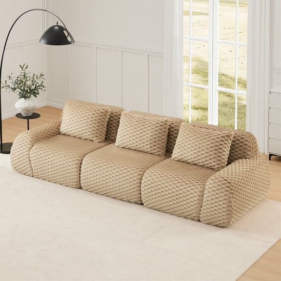 Alvantor 114" Cloud Modular Sectional Sofa Deep Seat Flannelette Boneless Couch for Living Room Bedroom Light Camel