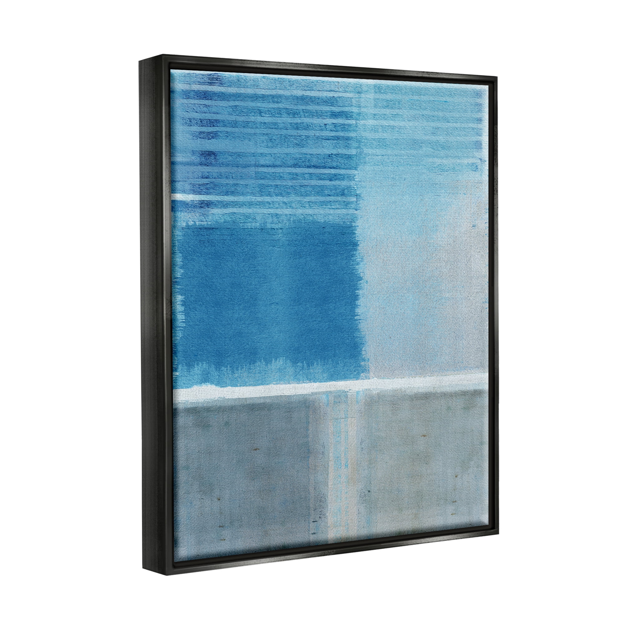Stupell Industries Blue & Grey Abstract Abstract Painting Black Floater Framed Canvas Art Print Wall Art, 25 x 31