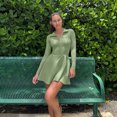 thumbnail image 3 of OQQ Womens Dress Casual Long Sleeve Elastic Simple A-Line Zipper Mini Dress, 3 of 6