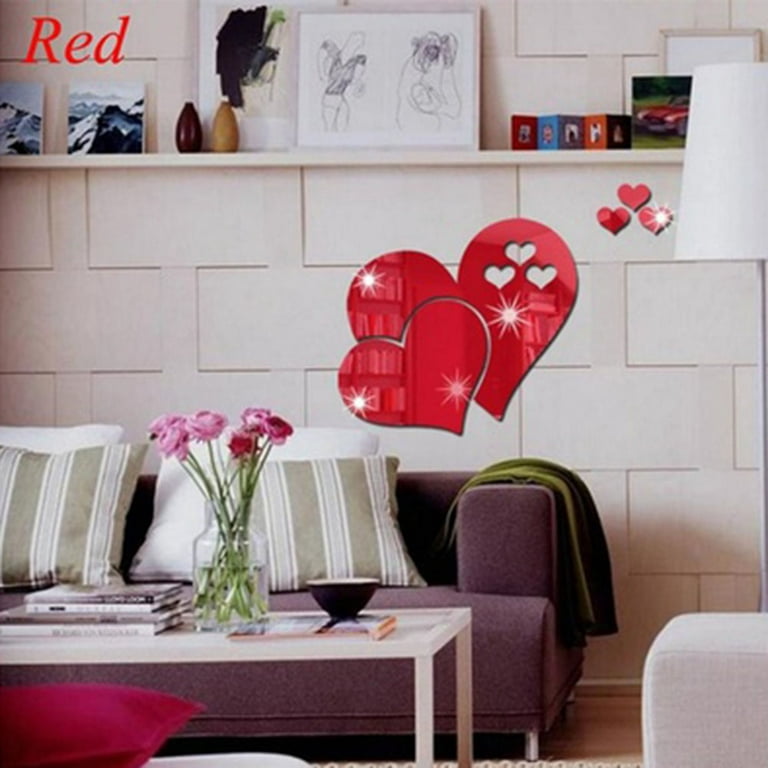 RTLJN 3d removable wallpaper wall sticker Romantic love heart-shaped mirror  wall stickers acrylic 3d wall stickers porch bedroom dining room bathroom  room decoration, large lv mirror silver, large, Wallpaper -  Canada