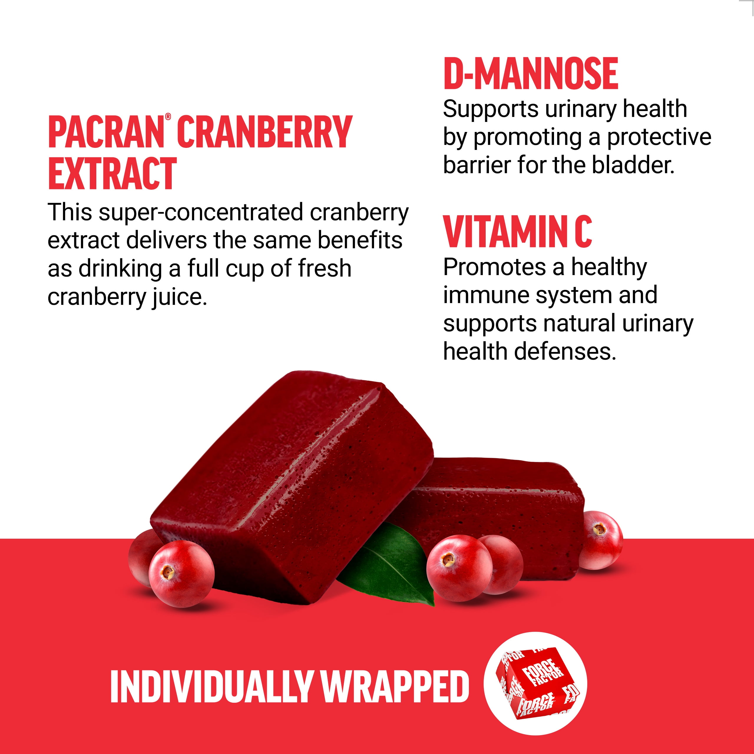 (3 pack) Force Factor Cranberry Soft Chews, Cranberry Supplement with D Mannose and Cranberry Extract to Support Bladder and Urinary Tract Health for Women, Vegan, Sweet Cranberry Flavor, 60 Soft Chews