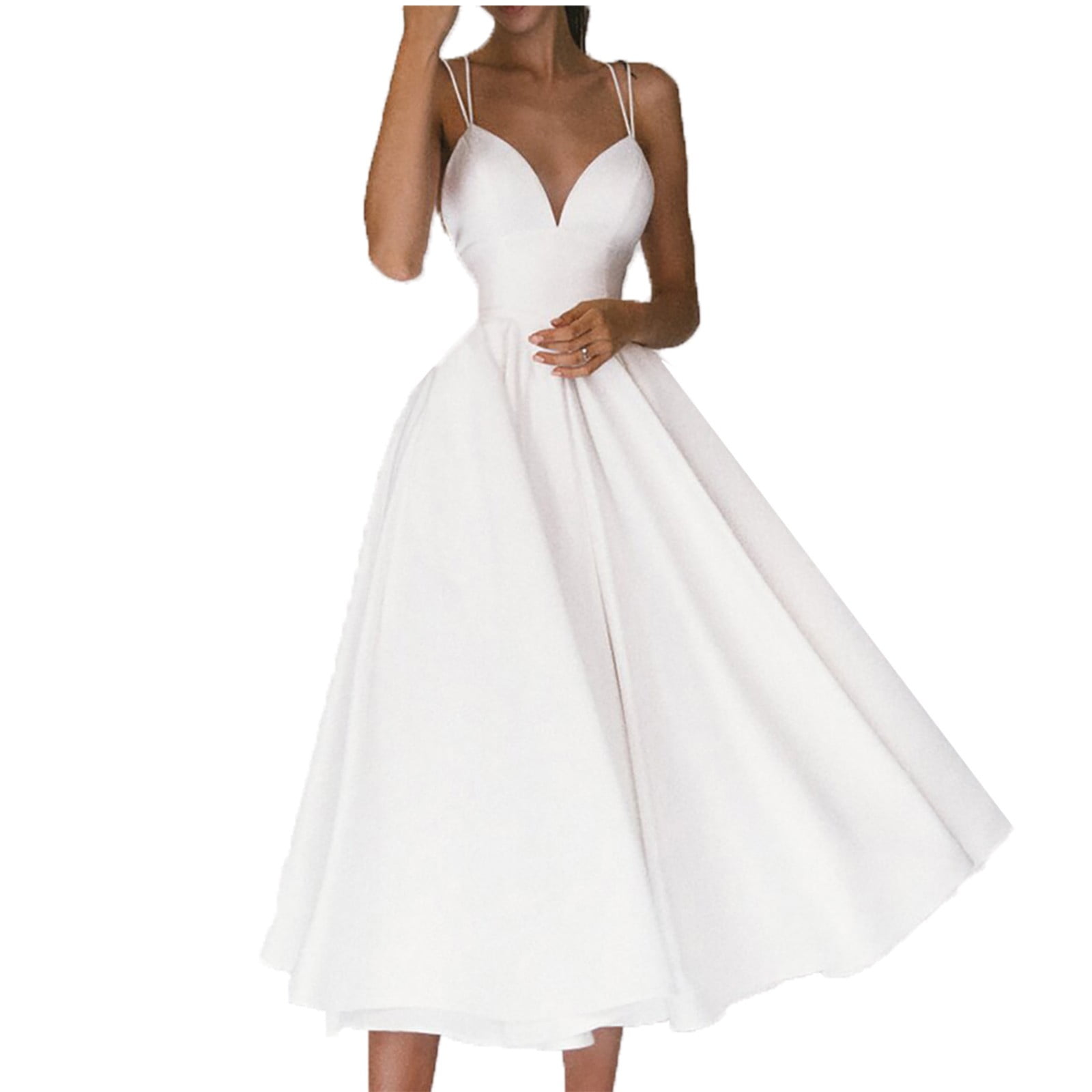 Vestidos con tirantes finos y escote en V con abertura Plata