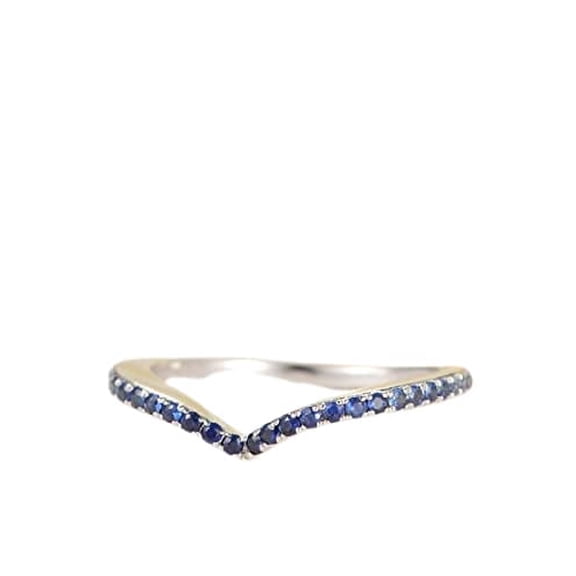 HeartsAndYou 0.6ct Natural Blue Sapphire Curved Minimalist Wedding Band 14k SOLID White Gold