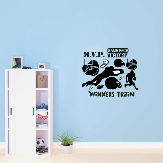 Boys Game Face Victory Active Sports Wall Decal Decoration Football Wear Gloves Sports Athlete Wall Decal Lasts Years and Easily Removable - Size: 30 In(W) x 27 In(H)