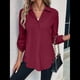 thumbnail image 5 of Blusas de Larga con Cuello en V y Botones para Mujer, Camisas Holgadas de Color Liso para y Otoño. Vino Tinto M, 5 of 7