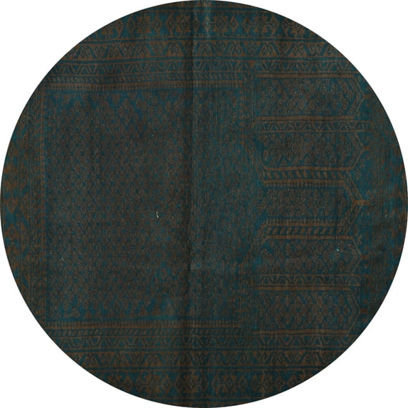 Ahgly Company Machine Washable Indoor Round Persian Turquoise Blue Traditional Area Rugs, 8' Round