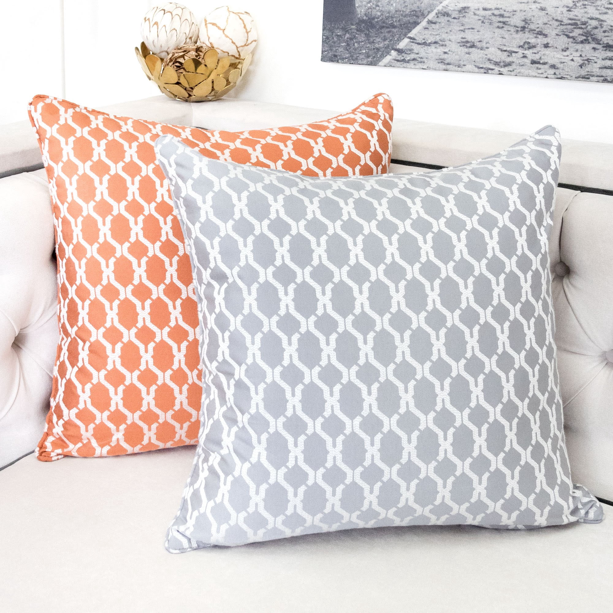 Amelia Silver Geometric Polyester 20 in. x 20 in Throw Pillow (Set of 2)