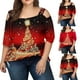 thumbnail image 5 of Tops de talla grande para mujer, camiseta gráfica con estampado de árbol de Navidad, camiseta de manga larga con hombros descubiertos, blusa informal L-4XL Fridja  gope894, 5 of 6