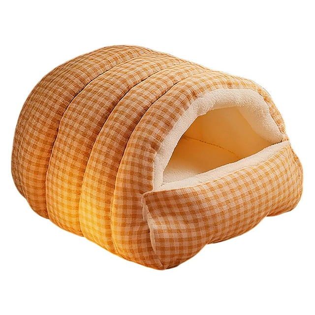 Cueva para mascotas acogedora, suave, multifuncional, cálida, práctica y lavable. Cama para mascotas y gatos. Naranja Blanco M