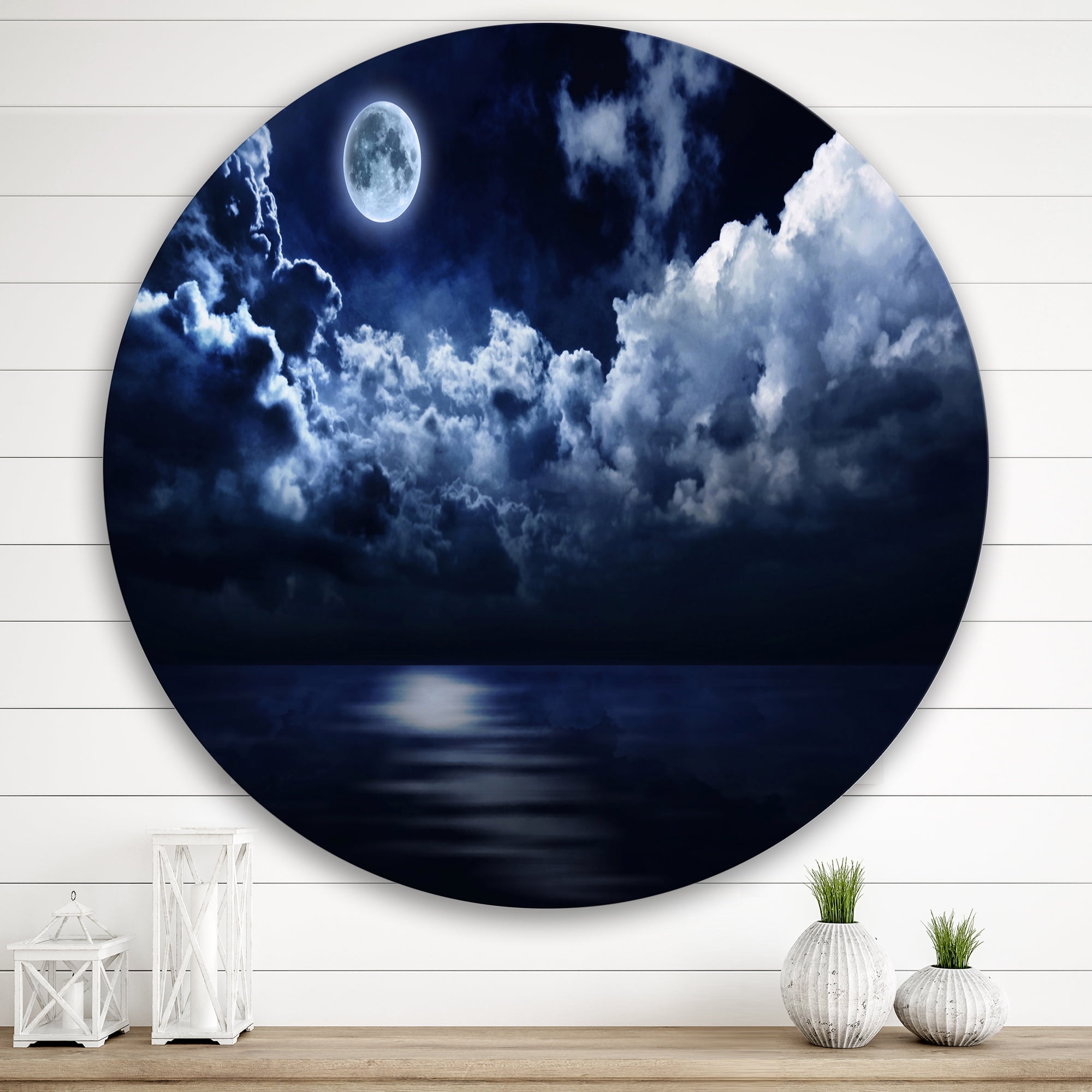 Designart 'Full Moon Night in Cloudy Sky' Modern Circle Metal Wall Art 36x36 - Disc of 36