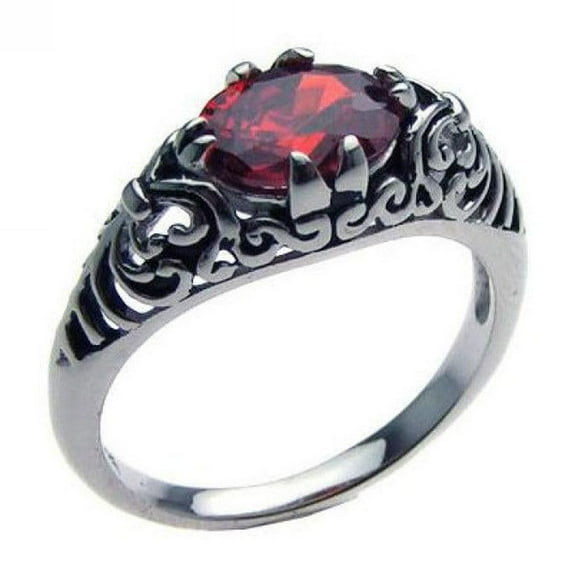 Sterling Silver 925 Rhodium Plated Red Antiqued Biker Dragon Ring CZ Jewelry Female Size 7
