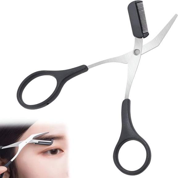 FACEGA 1pcs Eyebrow Trimmer Scissors with Comb,Stainless Steel Professional Precision Eyebrow Trimmer Tool with Comb,Small Eyebrow Grooming Beauty Tool for Men Women (Black)