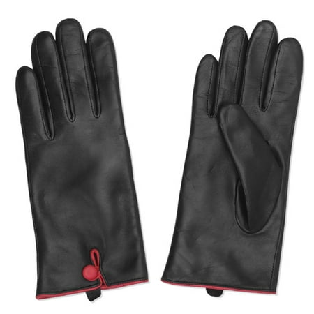 Women's Red-Button Leather Glove