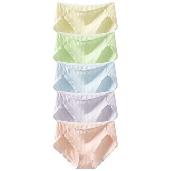 LEOKE Teen Girls Underwear Cotton Briefs Cute High-Cut Panties 5-Pack(10-12 Years)