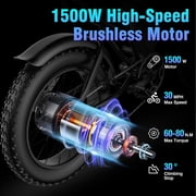 Peak 1500W Electric Bike for Adults,48V 15.6AH,Max 70 Miles E-Mountain Bike ,20 Fat Tire 7 Speed 28MPH Electric Bicycle