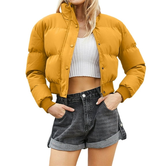 ChaoLingNeng Puffer Coats for Women, Lightweight Short Puffer Jacket for Women Zip Long Sleeve Cozy Coats Slim Winter Warm Cropped Outwear