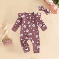 thumbnail image 4 of TOWED22 Baby Girl Fall Sweatshirt Romper Floral Print Long Sleeve Jumpsuit Waffle Clothes,Purple,9-12 M, 4 of 6