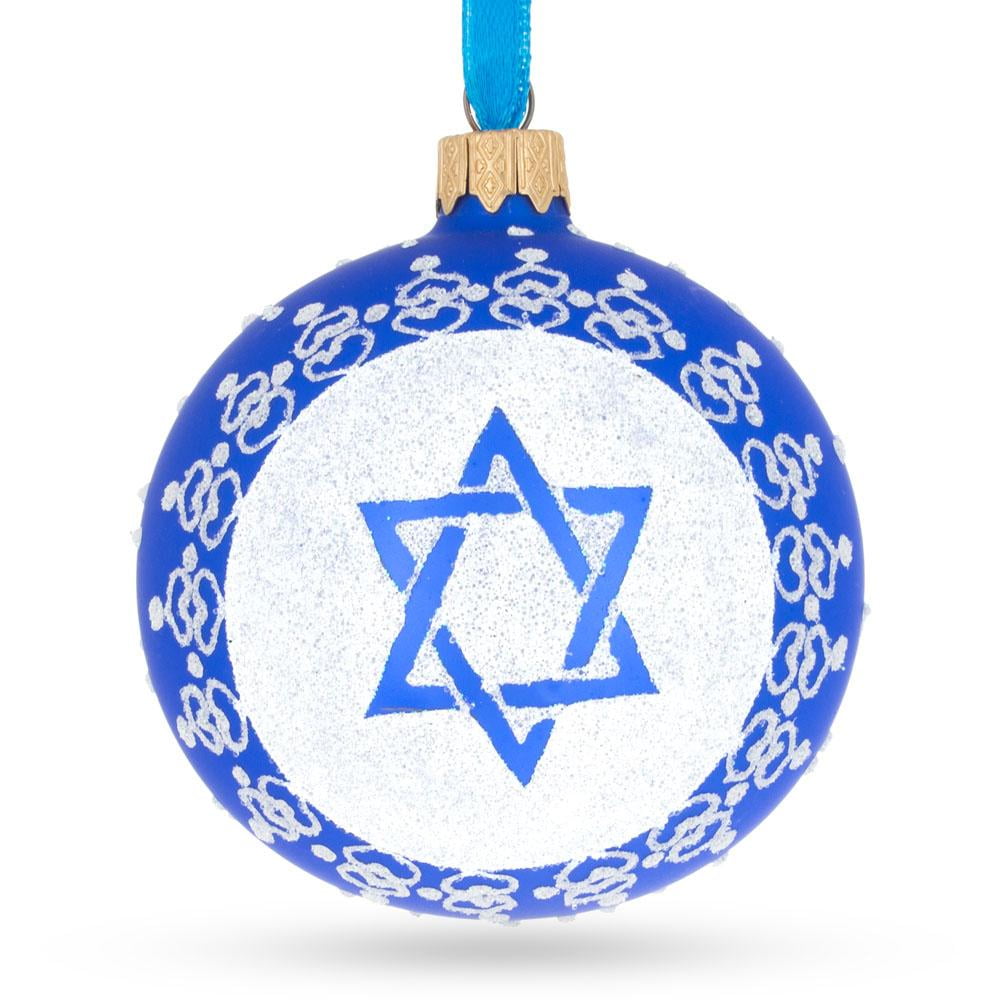 Jewish Star of David Glass Wall Hanging Ornament with Blue Evil Eye Jewish Star of David Glass Wall Hanging Ornament with Blue Evil Eye
