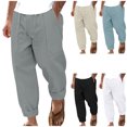 thumbnail image 1 of Styesk Men's Pants Men Leisure Solid Color Button Elastic Waist Draw Rope Full Length Pants, 1 of 9