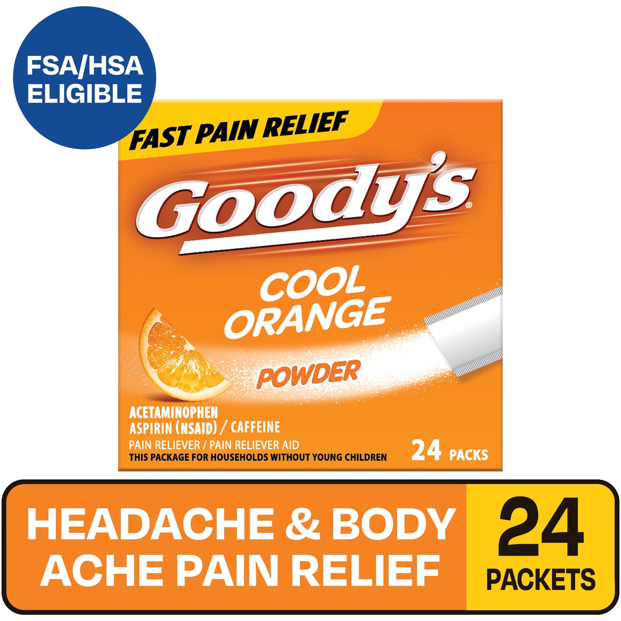 Goody's Extra Strength Headache Powder, Cool Orange Flavor, 24 Powder Sticks