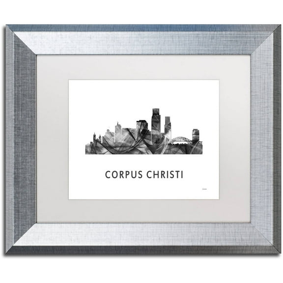 Trademark Fine Art 'Corpus Christi Texas Skyline WB-BW' Canvas Art by Marlene Watson, White Matte, Silver Frame