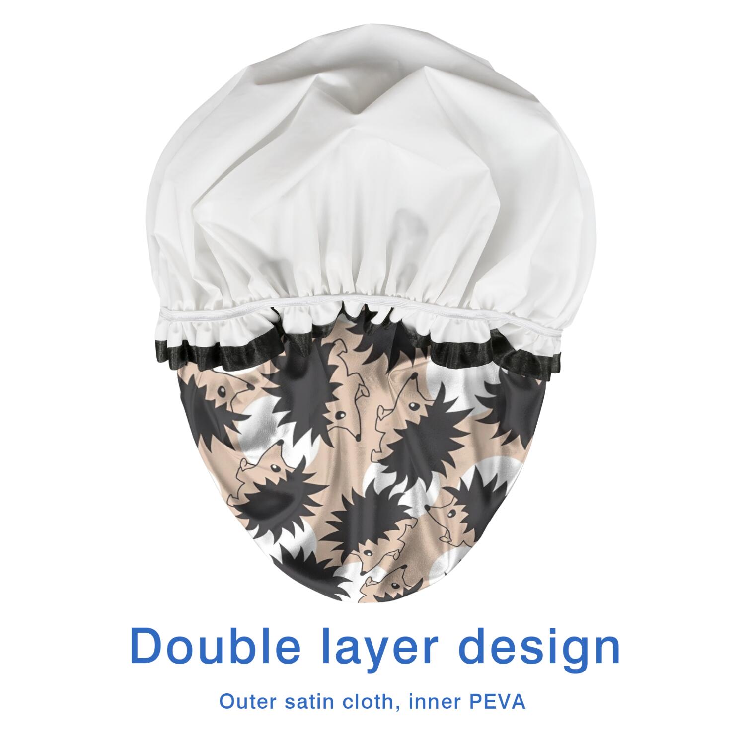 Shower Caps,Black Cute Hedgehog Pattern Waterproof Shower Cap for Women 4 Pieces,Double Reusable Hair Cover for Shower PEVA Elastic Stretch Hem