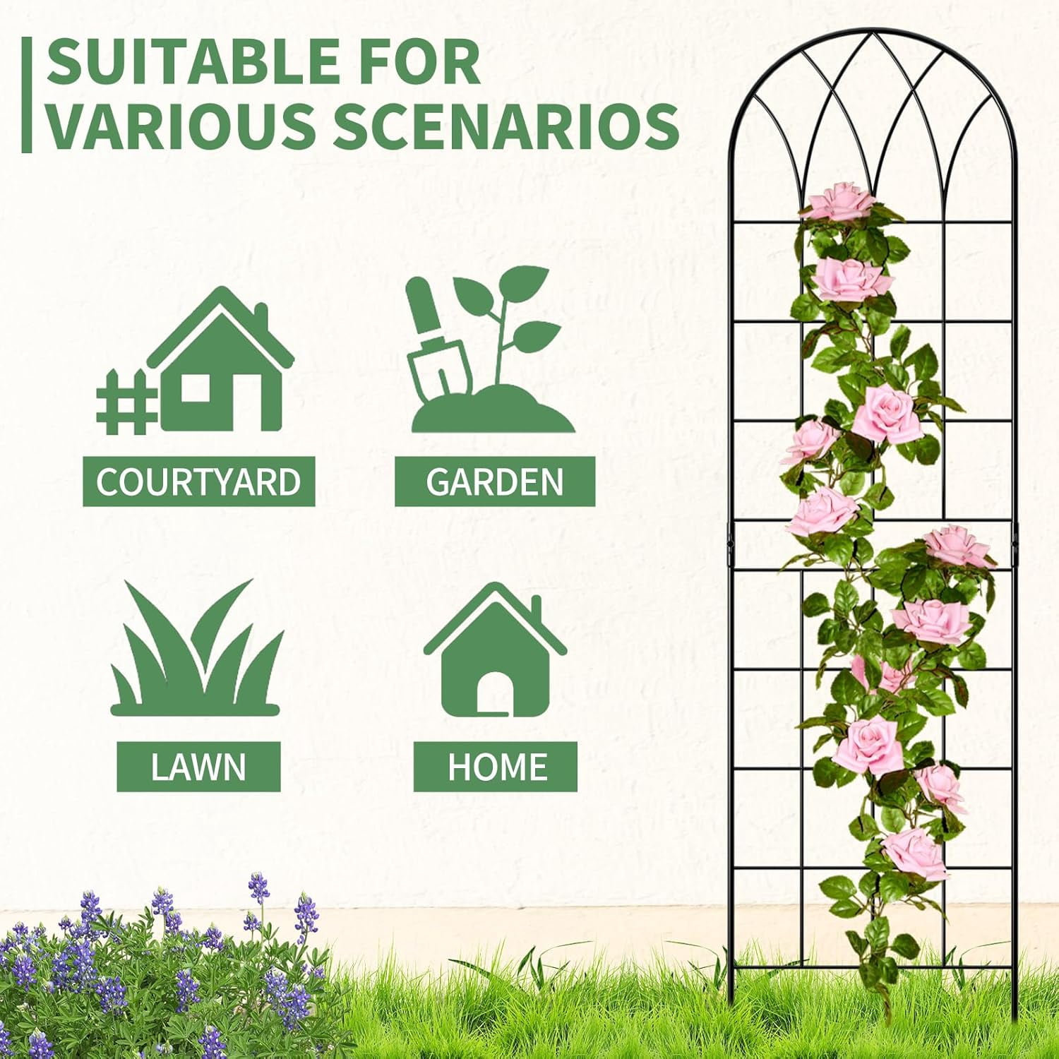 ABOORN 4 Pack Metal Garden Trellis for Climbing Plants Outdoor, Metal Plant Trellis for Flowers Tomato Cucumber Rose Vegetable Support Garden Decoration