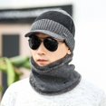 thumbnail image 2 of ZOELNIC Men Winter Warm Hat Scarf Set Knit Visor Beanie Fleece Lined Beanie with Brim Cap, Gray, 2 of 4