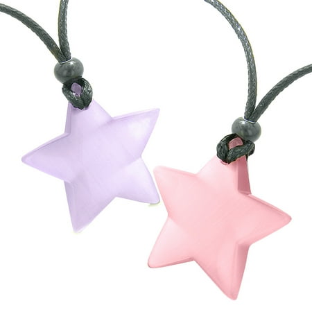 Super Star Amulets Love Couple Best Friends Set Purple Pink Simulated Cats Eye Crystal Pendant