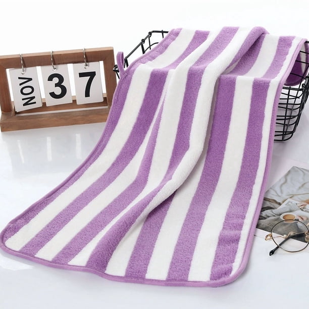 Zhuge Juego de 2 toallas para adultos de 75 x 35 cm, súper suaves, de secado rápido, ligeras, sin pelusa, absorbentes, de microfibra a rayas (rayas anchas moradas)